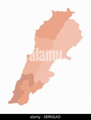 Libano con una mappa punteggiata. Mappa digitale del paese su sfondo bianco. Forma libanese con punti circolari. Stile puntini colorati. Cerchi di piccole dimensioni. Illustrazione Vettoriale