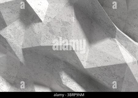 La ripetizione geometrica delle pareti in calcestruzzo si ripete nella facciata di rendering 3D, mostrando un design di rilievo angolare Foto Stock