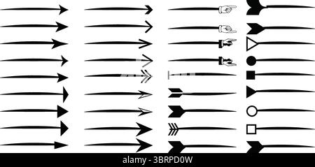 Set di icone freccia vettoriale – frecce direzionali nere con forme e simboli Illustrazione Vettoriale