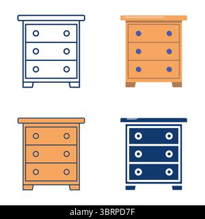 Set di icone di linea e piatta del comò. Mobili in legno. Illustrazione vettoriale Illustrazione Vettoriale