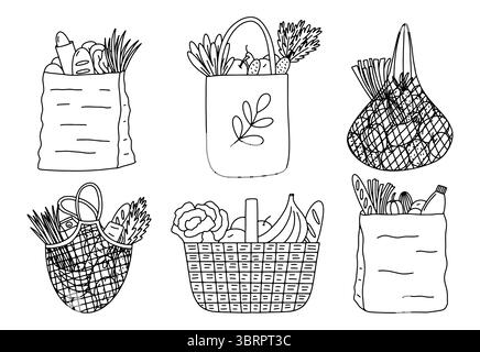 Set di borse e cestini per la spesa Illustrazione Vettoriale