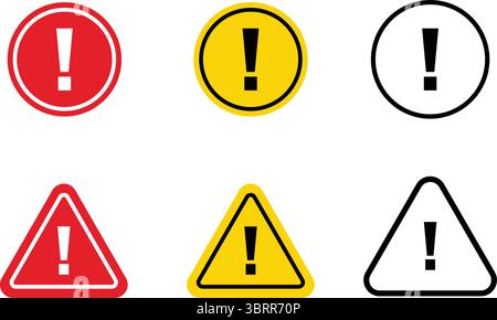 Raccolta di icone dei segnali di avvertenza in rosso e giallo | Set di icone di avvertenza o di pericolo Illustrazione Vettoriale