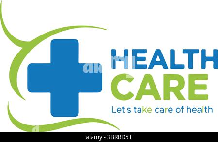 Design logo Healthcare con testo ci prendiamo cura della salute Illustrazione Vettoriale