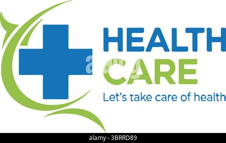 Design logo Healthcare con testo ci prendiamo cura della salute Illustrazione Vettoriale