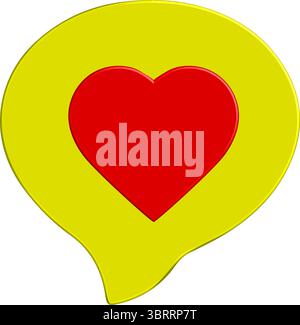 Icona a forma di bolla Love Chat - pallone giallo con simbolo rosso del cuore Illustrazione Vettoriale