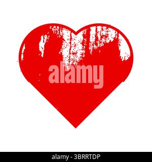 Icona cuore grunge. Simbolo d'amore in angoscia. Red Romantic Vector. Silhouette passione vintage. Illustrazione Vettoriale