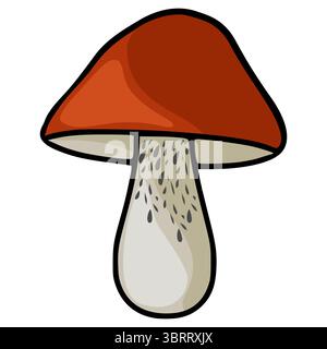 Un'affascinante illustrazione vettoriale di un singolo fungo di scaber con cappuccio rosso con stelo macchiato, caratterizzato da uno stile unico disegnato a mano e da un colore terroso Illustrazione Vettoriale