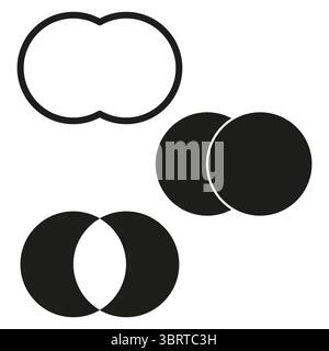 Icona Unisci cerchio. Simbolo dello schema di sovrapposizione. Venn Concept Vector. Geometria minima. Illustrazione Vettoriale