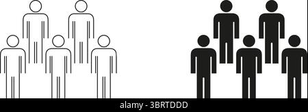 Gruppo di icone solido e contorno gerarchia di persone. Struttura del team, leadership e silhouette organizzazione Symbol Collection. Affari e. Illustrazione Vettoriale