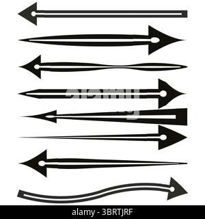 Elegante set di frecce. Diverse forme del puntatore. Vettore decorativo della lancia. Elegante collezione nera. Illustrazione Vettoriale