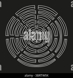 Icona a labirinto circolare. Schema labirinto astratto. Art. Linea bianca. Simbolo del puzzle vettoriale. Illustrazione Vettoriale