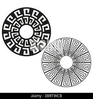 Due ripetizioni circolari. Design chiave greco. Forme arrotondate geometriche. Illustrazione di scorrimento vettoriale. Illustrazione Vettoriale
