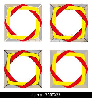 Icona di forma intrecciata. Elemento rosso/giallo. Simbolo loop geometrico. Illustrazione astratta vettoriale. Illustrazione Vettoriale