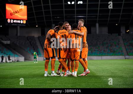 LUBIANA, SLOVENIA - 10 LUGLIO 2025: Partita UEFA Europa League FC Shakhtar Donetsk contro Ilves allo Stadion Stozice. Foto Stock