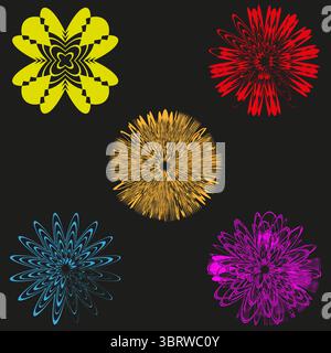 Set di fiori astratti. Motivo floreale colorato. Forme vettoriali vivaci. Forme organiche moderne Illustrazione Vettoriale