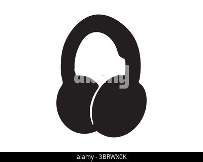 Silhouette nera delle cuffie isolata su sfondo bianco, illustrazione grafica. concetto di audio, ascolto di musica, apparecchiature audio, gadget, icona, l Illustrazione Vettoriale