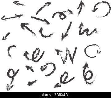 Varietà di frecce Sketchy e Distressed in stile pennello dipinto a mano Illustrazione Vettoriale