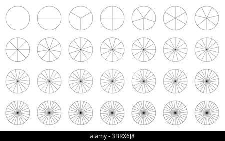 Schema delle parti delle ruote da 1 a 28. Modello di grafici segmentati. I settori dividono il cerchio su parti uguali. Vuoto coaching. Pizza, grafici a torta. Segmenti Illustrazione Vettoriale