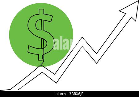 Illustrazione della crescita finanziaria, valore in dollari in aumento e simbolo di progresso economico, vettore Illustrazione Vettoriale