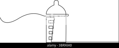 Biberon di alimentazione a una linea continua, icona contorno illustrazione del design. Simbolo cibo e bevande su sfondo trasparente, illustrazione vettoriale Illustrazione Vettoriale