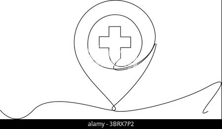 Icona della linea di localizzazione dell'ospedale, illustrazione del logo vettoriale del contorno, pittogramma lineare isolato su sfondo trasparente, illustrazione vettoriale Illustrazione Vettoriale