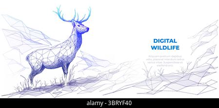Cervo rosso geometrico astratto con struttura a reticolo a basso contenuto di poli, stile moderno Illustrazione Vettoriale
