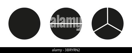 Set di modelli per grafici a torta. Grafici segmentati. Molti settori dividono il cerchio su parti uguali. Grafici della pizza. Infografica sui segmenti. Schema ruota Illustrazione Vettoriale