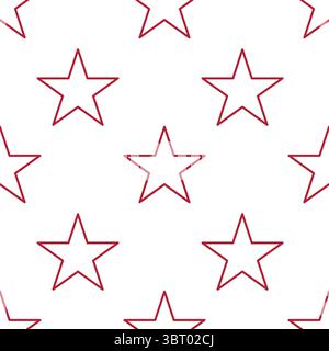 Un motivo vettoriale senza cuciture con stelle rosse su sfondo bianco, che crea un design semplice e moderno adatto a varie applicazioni. Illustrazione Vettoriale