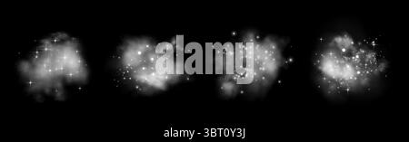 Fumi o foschia bianchi realistici su uno sfondo trasparente. Nebbia magica, vapore. Illustrazione vettoriale Illustrazione Vettoriale