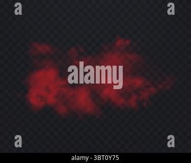 Fumo rosso realistico o foschia su sfondo trasparente. Nebbia magica, vapore. Illustrazione vettoriale. Illustrazione Vettoriale