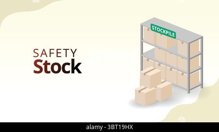 concetto di scorte di sicurezza. Riserva di scorte per affrontare l'incertezza della domanda di offerta. illustrazione vettoriale isometrica in stile 3d per la gestione della supply chain Illustrazione Vettoriale