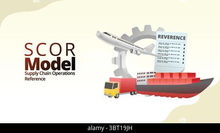 Concetto di riferimento per le operazioni della supply chain SCOR. illustrazione vettoriale isometrica in stile 3d per la gestione della supply chain Illustrazione Vettoriale