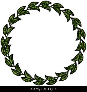 Una ghirlanda circolare vettoriale in foglie verdi, caratterizzata da un design dettagliato con varie forme e dimensioni delle foglie, adatta per scopi decorativi. Illustrazione Vettoriale