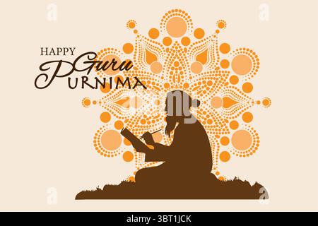 Felice guru Purnima, saggio insegnante spirituale Festa religiosa celebrazione in India. Illustrazione creativa per il giorno della celebrazione onoraria Illustrazione Vettoriale