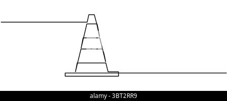 Disegno continuo di una linea del cono di traffico, illustrazione vettoriale. Traccia modificabile. Illustrazione Vettoriale