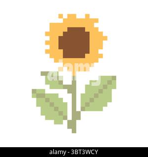 Pixel Art Girasole graziosa illustrazione a 8 bit per il design estivo o da giardino Illustrazione Vettoriale