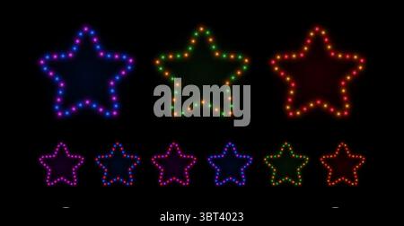 Icona a forma di stella con lampadina al neon. Luce segnaletica casinò retrò. Lampade a LED garland in stile vintage. Illustrazione Vettoriale