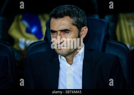 2 ottobre 2019, Barcellona, BARCELLONA, Spagna: Ernesto Valverde dalla Spagna del FC Barcelona durante la partita a gironi della UEFA Champions League tra FC Barcelona e FC Internazionale Milano allo stadio Camp Nou di Barcellona il 2 ottobre 2019, Spagna. (Immagine di credito: © AFP7 via cavo ZUMA) Foto Stock