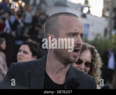 7 ottobre 2019, Westwood, CALIFORNIA, STATI UNITI D'AMERICA: Aaron Paul arriva a El cammino: A Breaking Bad Movie in anteprima lunedì 7 ottobre 2019 al Regency Village di Westwood, California. El cammino: A Breaking Bad Movie Premiere. JAVIER ROJAS/PI (immagine di credito: © Prensa Internacional via cavo ZUMA) Foto Stock