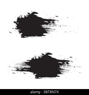 Striature di pennello grunge. Doppio blot di inchiostro. Macchie di vernice ruvide. Texture di spruzzo vettoriale. Illustrazione Vettoriale