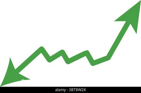 Freccia verde a zig-zag rivolta verso l'alto che mostra un aumento delle vendite e un aumento delle prestazioni aziendali Illustrazione Vettoriale