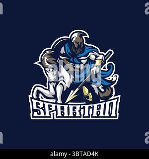 Design vettoriale del logo della mascotte spartana con un moderno stile di illustrazione per la stampa di badge, emblemi e t shirt. Illustrazione spartana per la squadra sportiva. Illustrazione Vettoriale