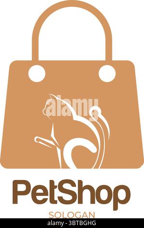Icona minimalista Cat in Shopping Bag con logo PET Shop Illustrazione Vettoriale