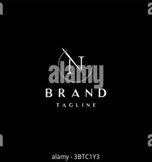 Elegante design iniziale con logo Letter N Needle. Design con ago a filettatura semplice e logo Letter N. Illustrazione Vettoriale