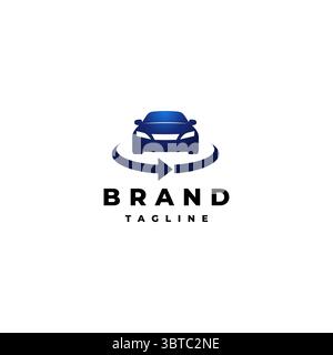 Design con logo a 360 gradi per auto semplice. Silhouette semplice dell'auto circondata da un design con logo circolare Freccia Lines. Illustrazione Vettoriale