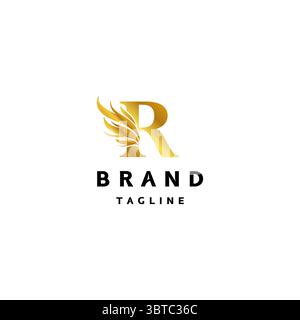 Lettera iniziale R con logo Gold Wings. Lettera iniziale R con alette sul lato Logo Design. Illustrazione Vettoriale