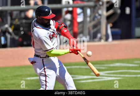 7 settembre 2020: Braves lascia Marcell Ozuna in battuta durante il quinto inning di una partita della MLB contro i Marlins al Truist Park di Atlanta, Georgia. Austin McAfee/CSM(immagine di credito: &Copy; Austin McAfee/CSM tramite cavo ZUMA) Foto Stock