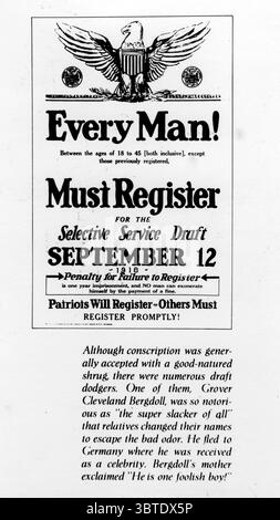 Ogni uomo! Deve iscriversi al progetto di servizio selettivo. 1914 - 1918 Foto Stock