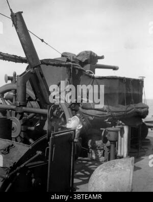 Royal Navy britannica . Un cannone Maxim azionato da un marinaio sulla HMS Mosquito, un cacciatorpediniere classe Beagle, nei Dardanelli, in Turchia. Foto Stock