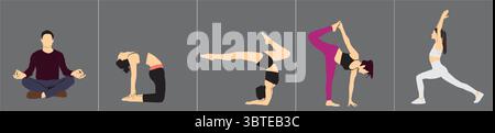 persone completamente isolate in pose yoga diverse Illustrazione Vettoriale